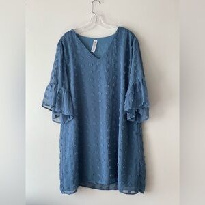 B Sky Bell Sleeve Textured Dress Sheer Lined V Neck Cottagecore Size XXL